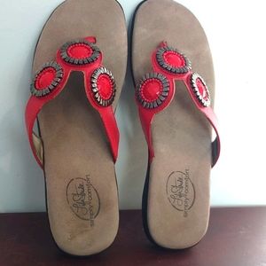 Red Life Stride Red Flower Bloom Size 7 Simply Comfort Sandals